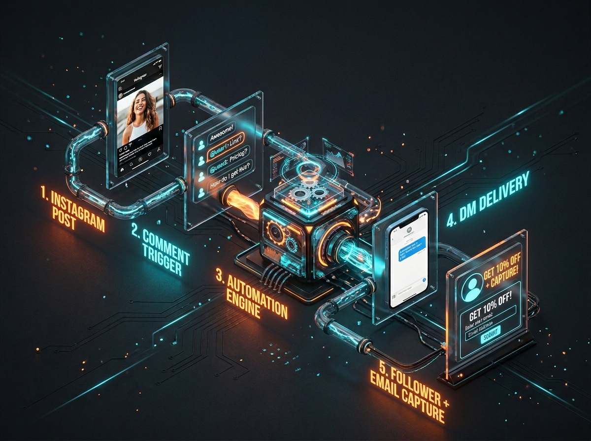 Instagram comment to DM automation funnel workflow diagram