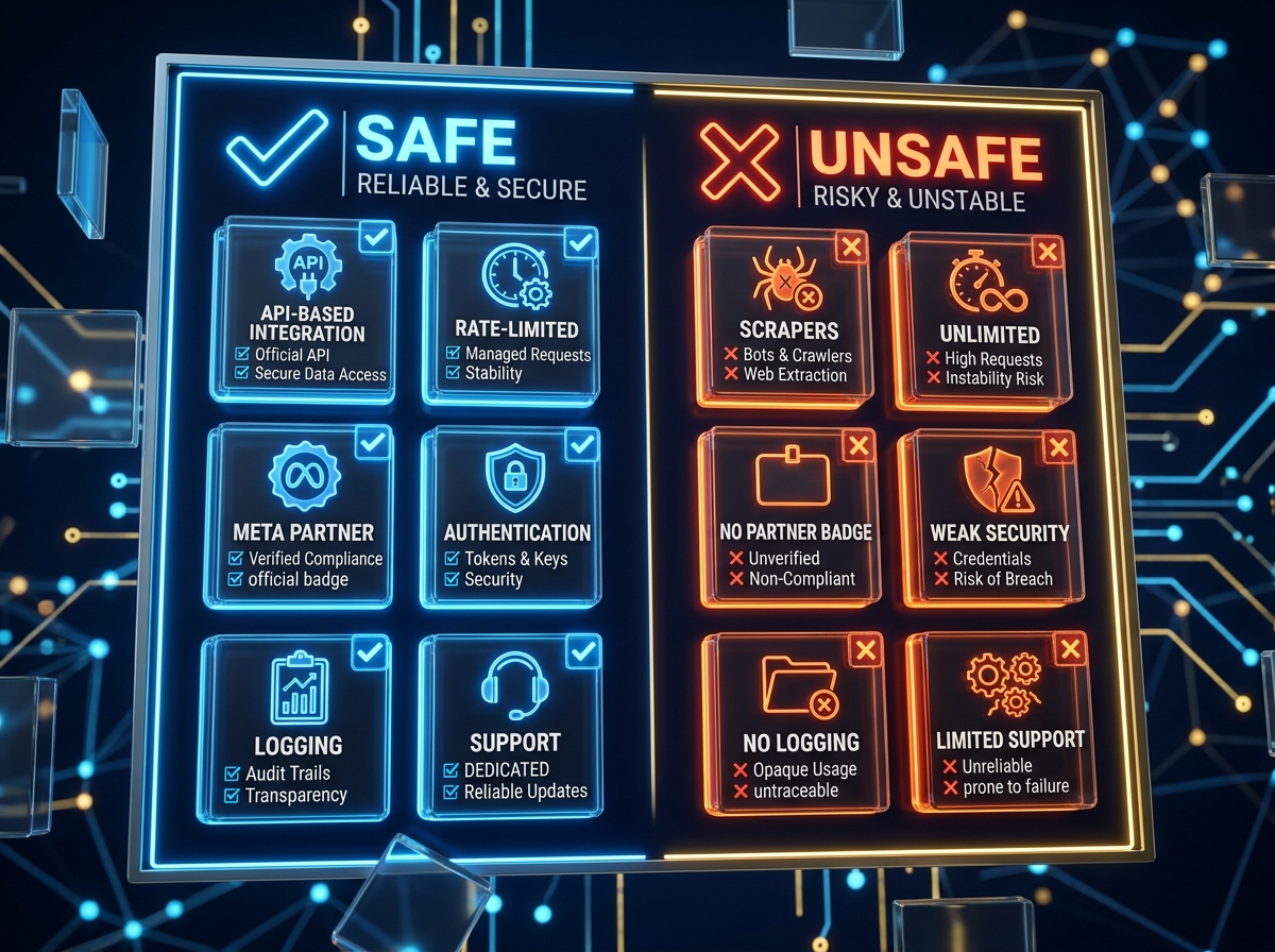 Safe versus unsafe Instagram automation tools comparison poster