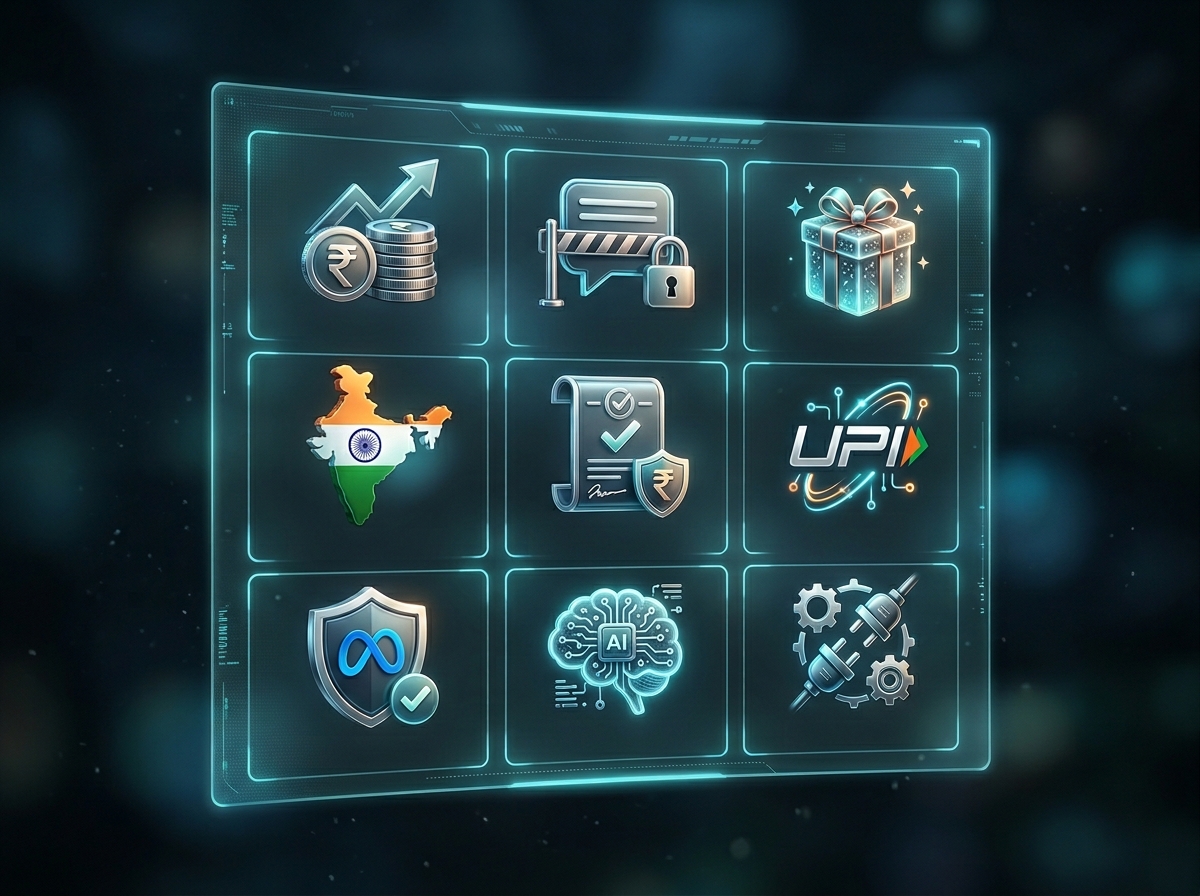 3D icon grid showing Instagram automation tool evaluation criteria