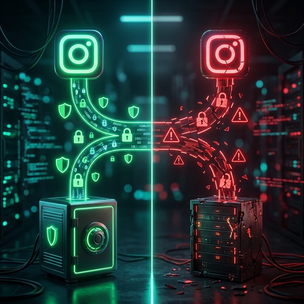 Secure OAuth versus risky password-based Instagram automation comparison