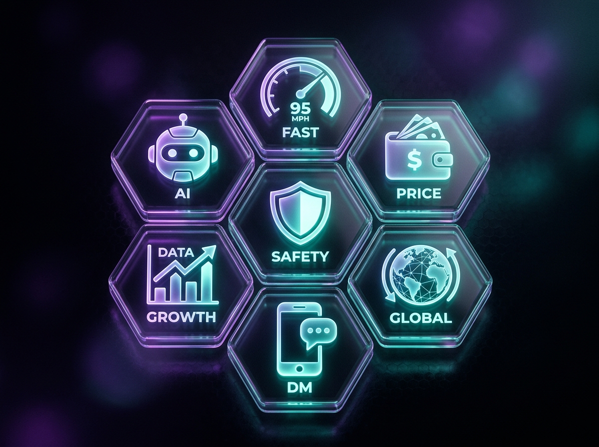 Seven criteria icon grid for evaluating Instagram automation tools