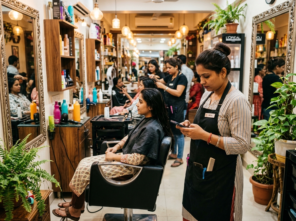 Indian salon owner managing Instagram DM appointment bookings