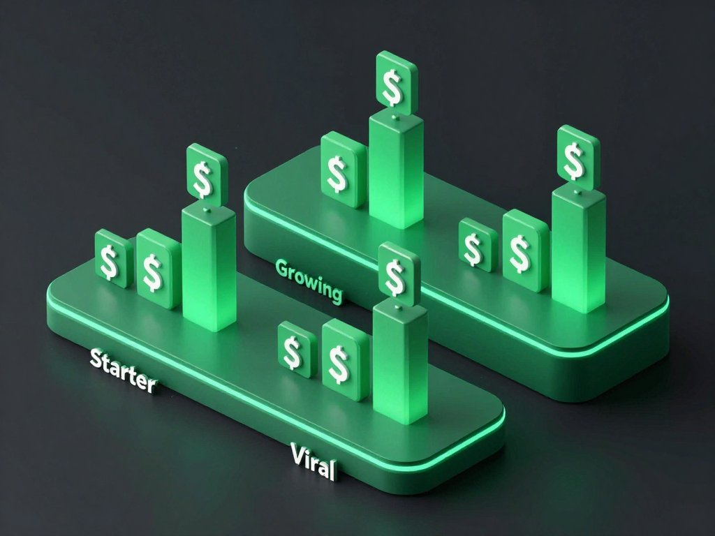 3D isometric infographic comparing DM tool costs across three creator growth scenarios