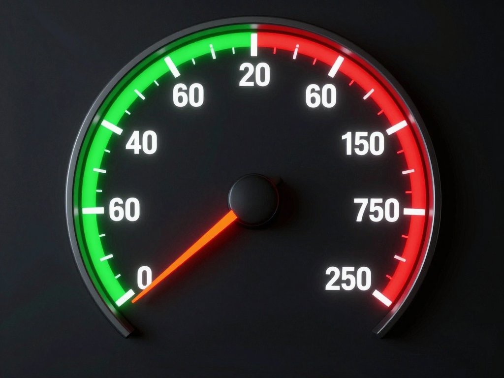 3D speedometer showing Instagram DM safe rate limit zones at 185 and 200 per hour