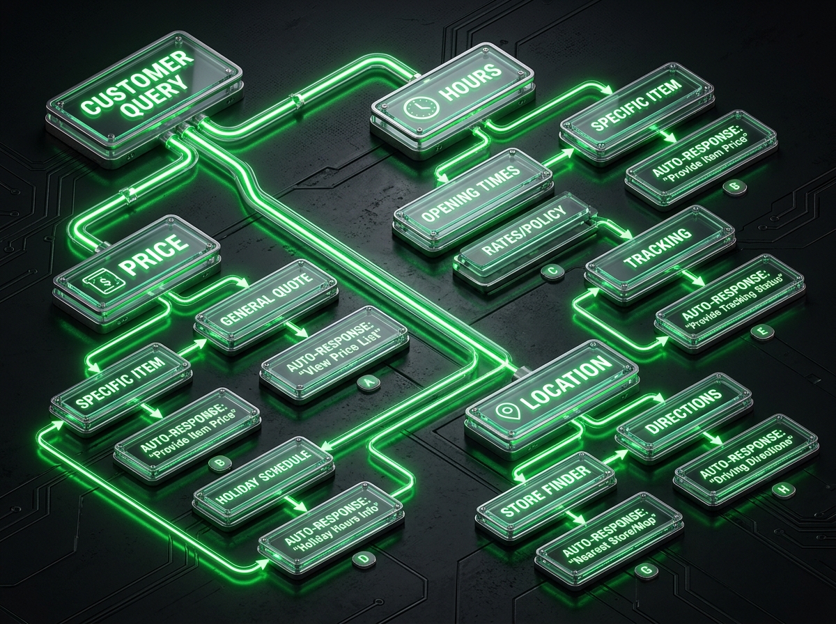 FAQ keyword decision tree automation diagram 3D render