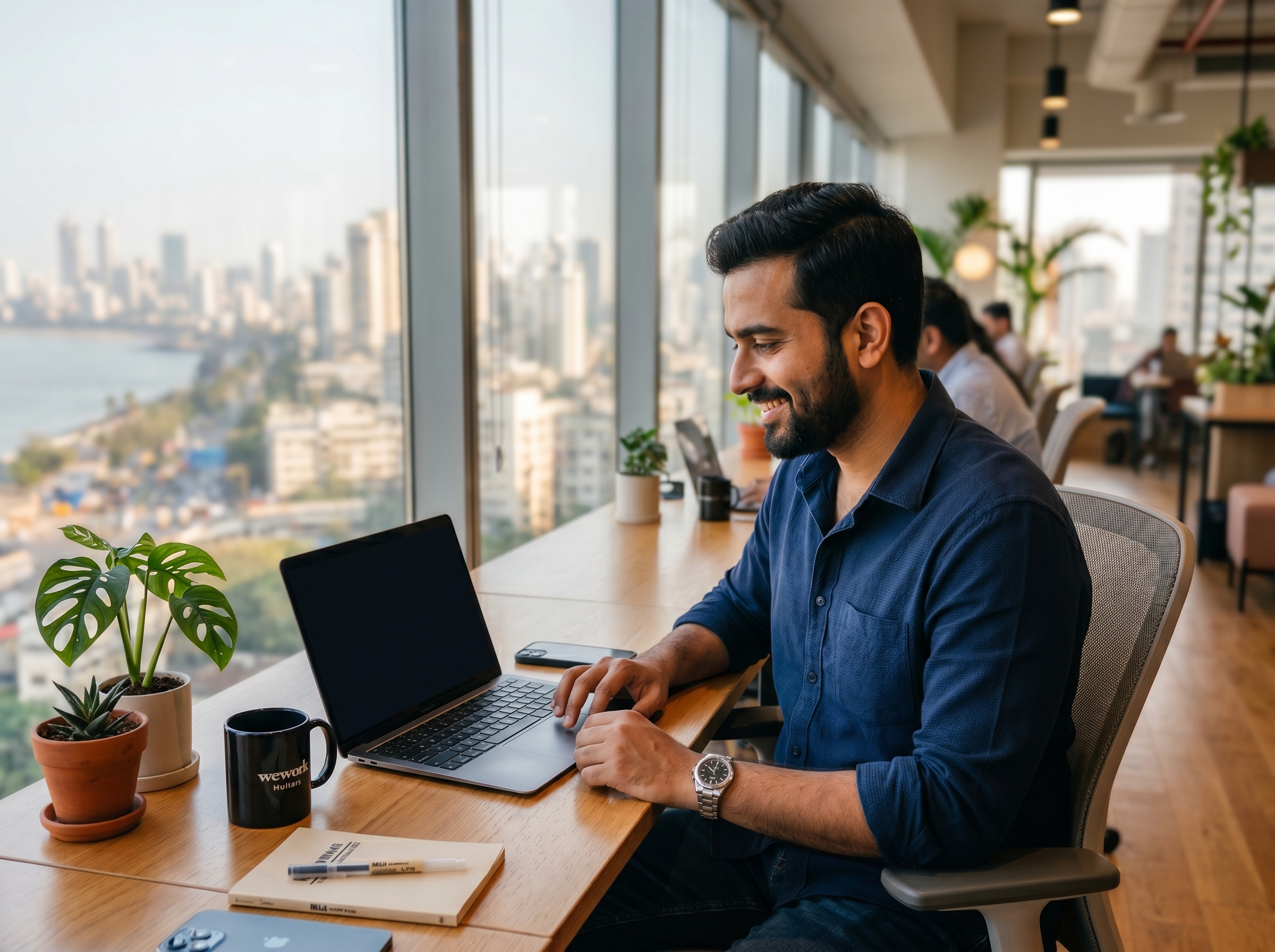 Indian entrepreneur checking Instagram automation analytics on laptop