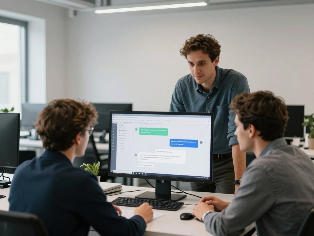 European startup team reviewing AI-powered Instagram DM chatbot analytics