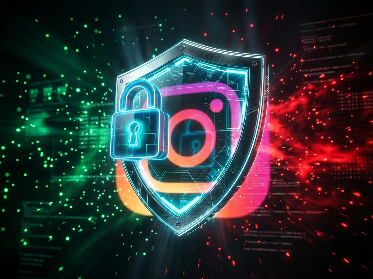 3D render of Instagram automation safety shield with API vs browser zones