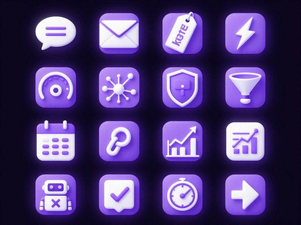 3D icon grid of Instagram DM automation features and safety concepts