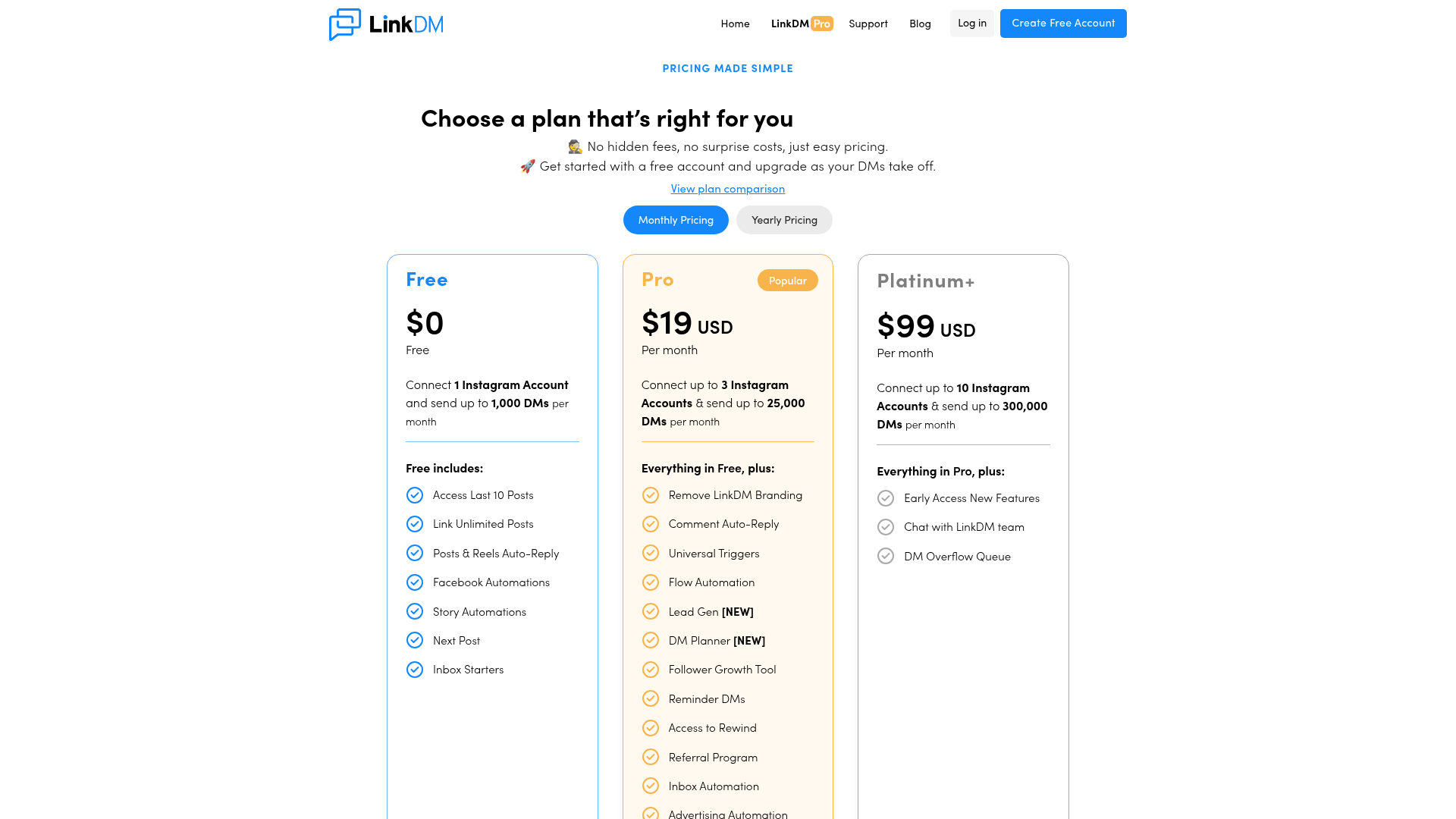 LinkDM pricing comparison
