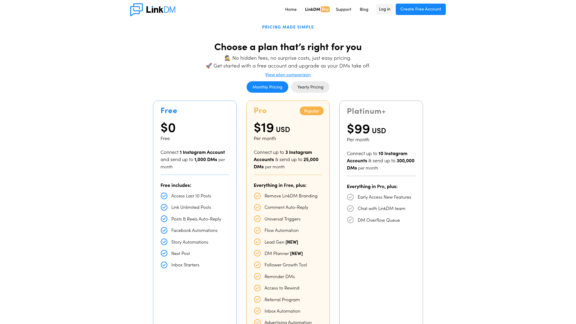LinkDM pricing comparison